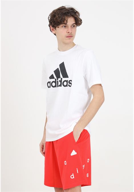 Red men's shorts with logo patch and stitched logo lettering ADIDAS PERFORMANCE | IS2004.